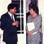 Derek Richards talking with Mrs Smallman